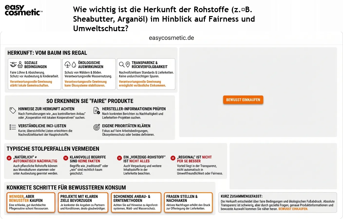 Wie wichtig ist die Herkunft der Rohstoffe (z. B. Sheabutter, Arganöl) im Hinblick auf Fairness und Umweltschutz?
