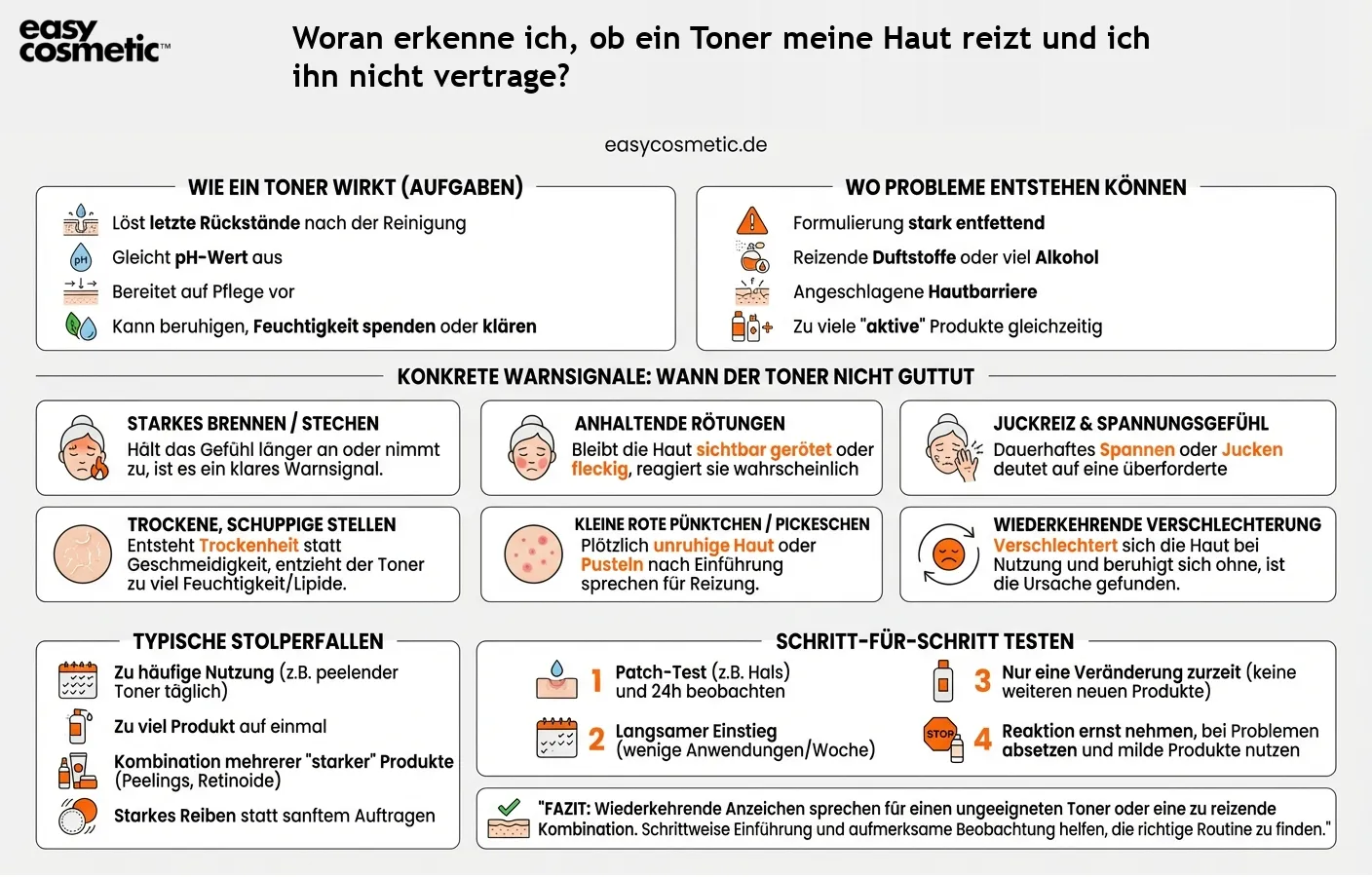 Woran erkenne ich, ob ein Toner meine Haut reizt und ich ihn nicht vertrage?