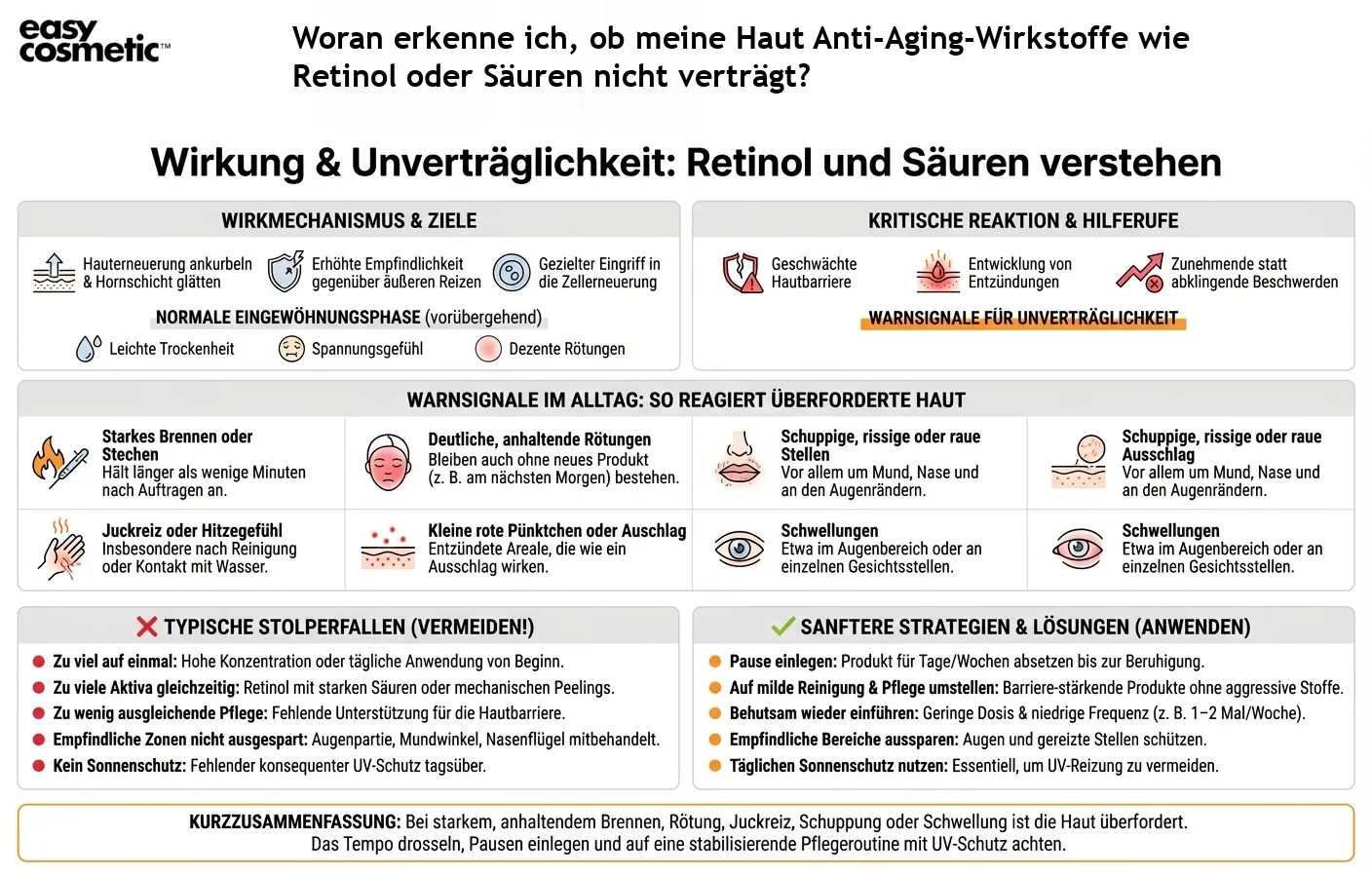 Woran erkenne ich, ob meine Haut Anti-Aging-Wirkstoffe wie Retinol oder Säuren nicht verträgt?