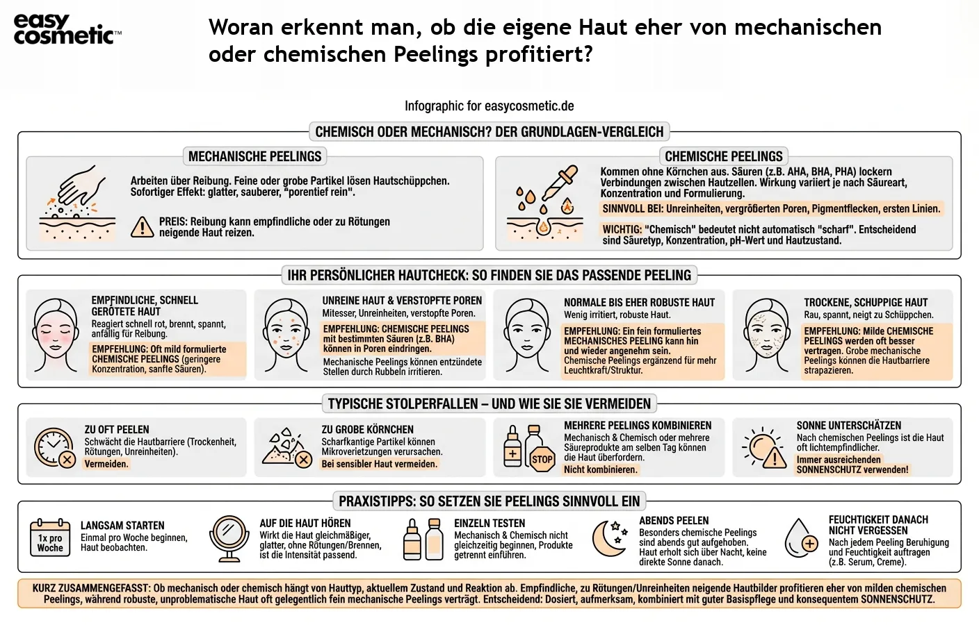 Woran erkennt man, ob die eigene Haut eher von mechanischen oder chemischen Peelings profitiert?