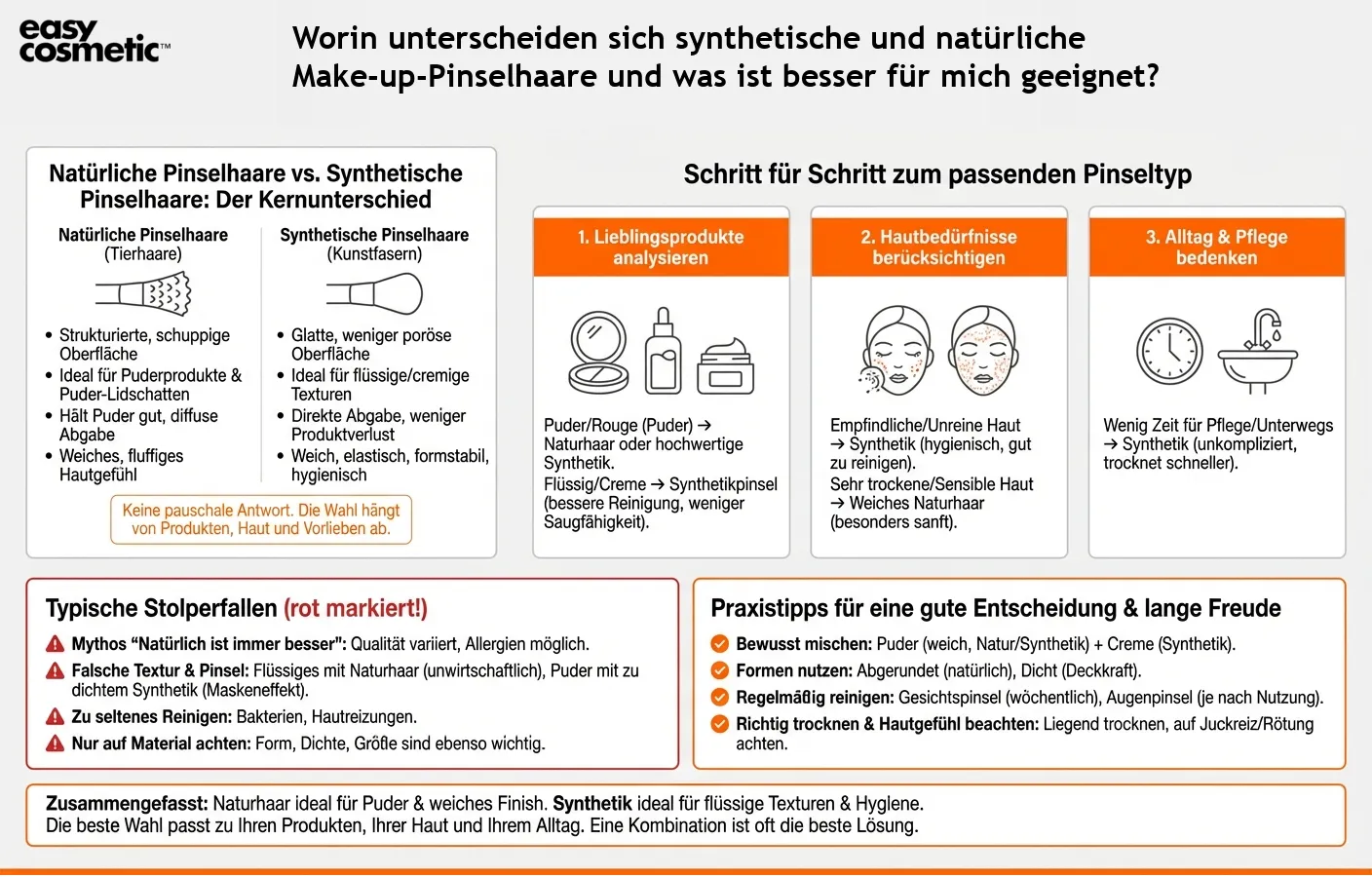 Worin unterscheiden sich synthetische und natürliche Make-up-Pinselhaare und was ist besser für mich geeignet?